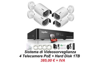 Sistema Videosorveglianza 4 Telecamere PoE + HDD 1...
